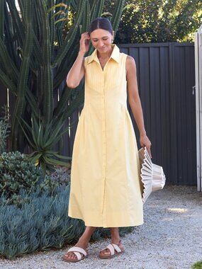 MAYE Corinne Shirtdress, Medium, Yellow, NEW w Tags